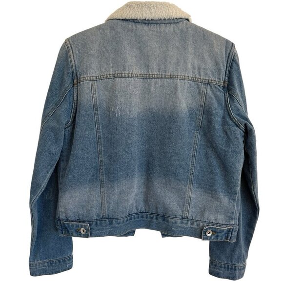 CiSono Women Sherpa Lined Trucker Jean Jacket L Faux Fur Collar Fleece 90s Y2K - Picture 4 of 16